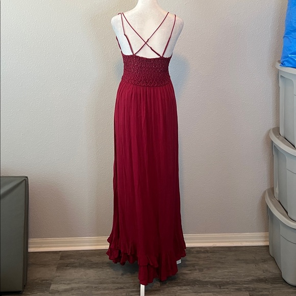 Free People Lace/Ruffle Strappy Maxi Dress Red Size Medium *Flaw - Picture 4 of 11